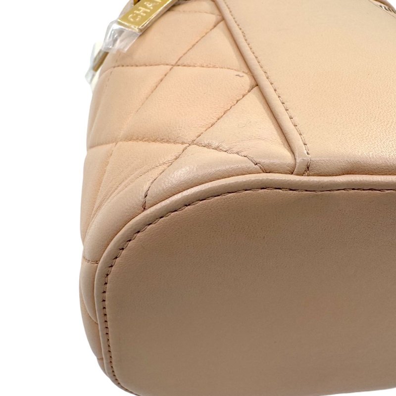 【2297】香奈兒   CHANEL  Tradycc 稜格紋皮穿鏈翻蓋 羊皮 化妝盒斜挎包手提包 小號 淺米色-13