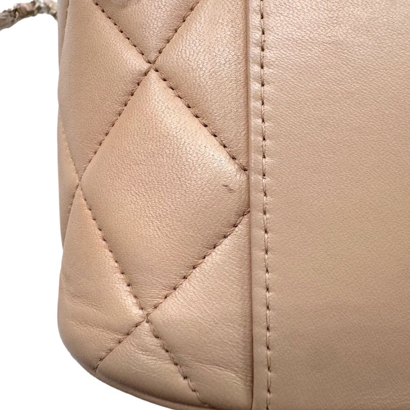 【2297】香奈兒   CHANEL  Tradycc 稜格紋皮穿鏈翻蓋 羊皮 化妝盒斜挎包手提包 小號 淺米色-17