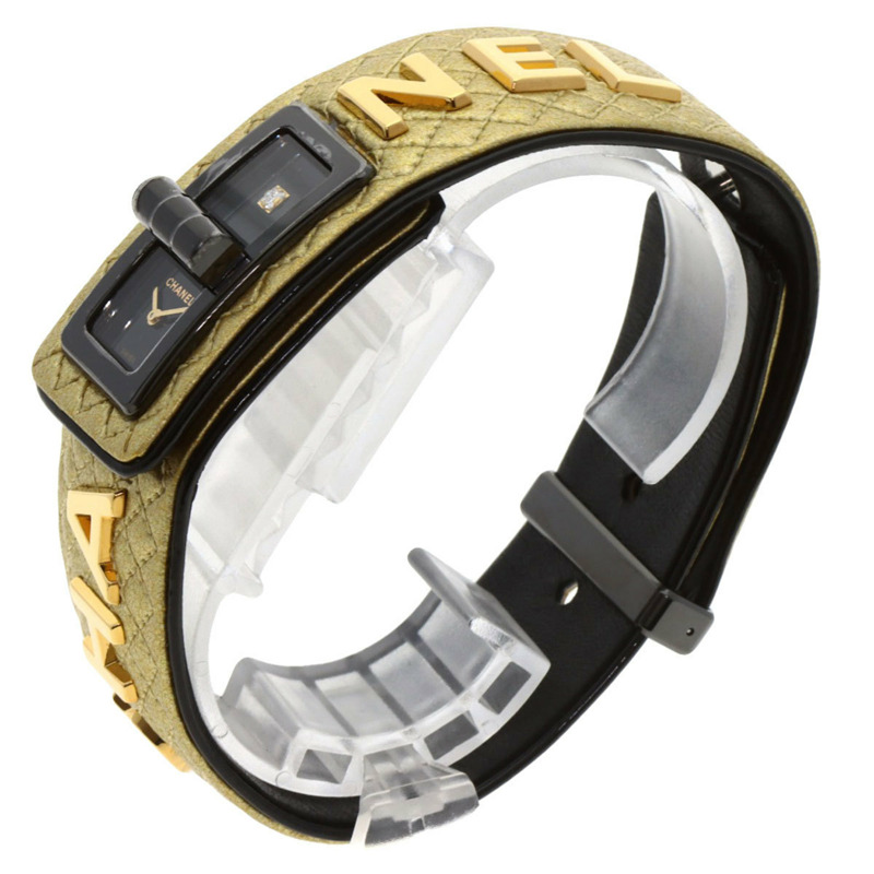 香奈兒 H7945 Code Coco Cyber Gold 女士腕錶,精鋼和皮革錶帶,鑲嵌 1 顆鑽石-1