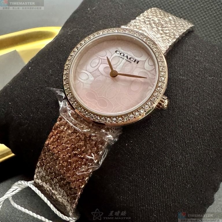 COACH手錶,編號CH00252,28mm玫瑰金圓形精鋼錶殼,粉紅色中二針顯示, 貝母錶面,玫瑰金色米蘭錶帶款-2