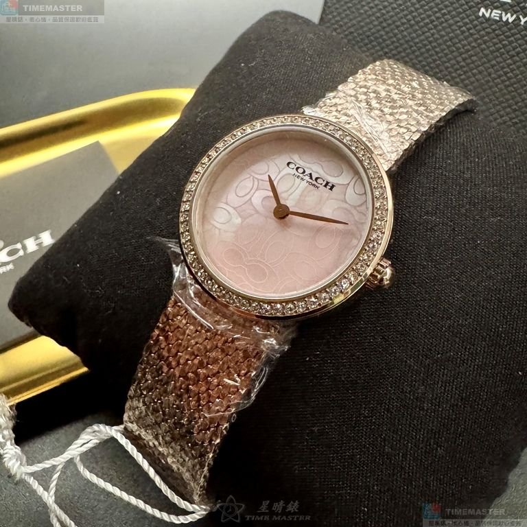 COACH手錶,編號CH00252,28mm玫瑰金圓形精鋼錶殼,粉紅色中二針顯示, 貝母錶面,玫瑰金色米蘭錶帶款-3