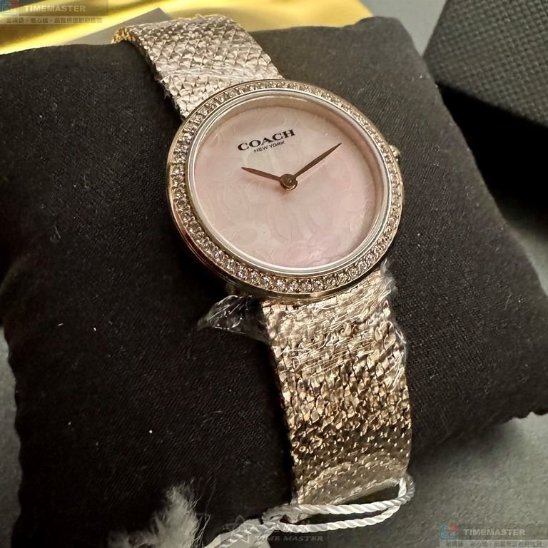 COACH手錶,編號CH00252,28mm玫瑰金圓形精鋼錶殼,粉紅色中二針顯示, 貝母錶面,玫瑰金色米蘭錶帶款-4
