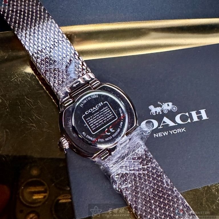 COACH手錶,編號CH00252,28mm玫瑰金圓形精鋼錶殼,粉紅色中二針顯示, 貝母錶面,玫瑰金色米蘭錶帶款-5