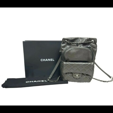 CHANEL香奈兒 槍色 雙C牛皮復古銀鍊 手提/後背包/側背包