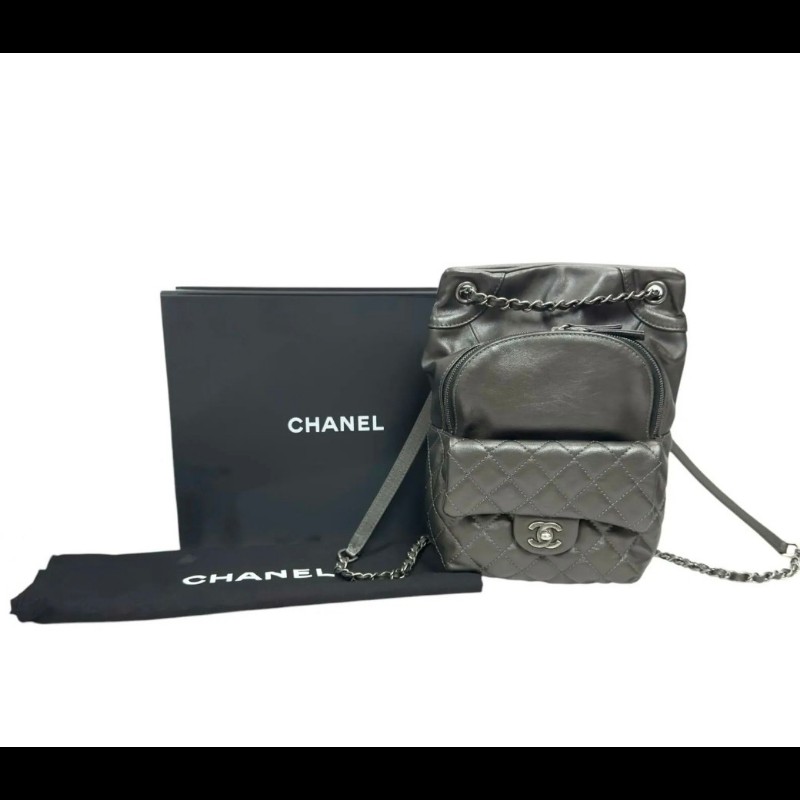 CHANEL香奈兒 槍色 雙C牛皮復古銀鍊 手提/後背包/側背包-0