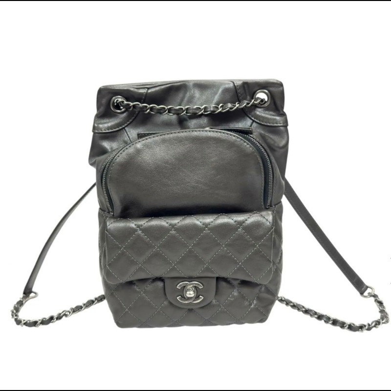 CHANEL香奈兒 槍色 雙C牛皮復古銀鍊 手提/後背包/側背包-1