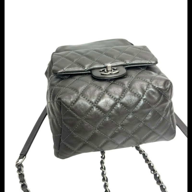 CHANEL香奈兒 槍色 雙C牛皮復古銀鍊 手提/後背包/側背包-4