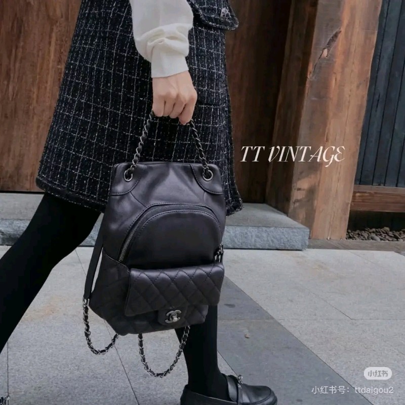 CHANEL香奈兒 槍色 雙C牛皮復古銀鍊 手提/後背包/側背包-8