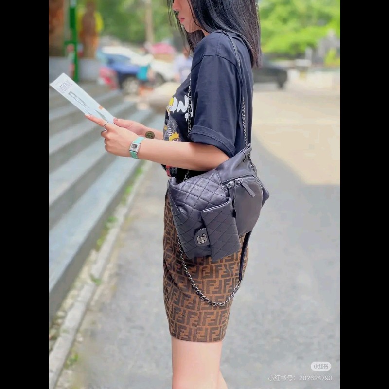 CHANEL香奈兒 槍色 雙C牛皮復古銀鍊 手提/後背包/側背包-9