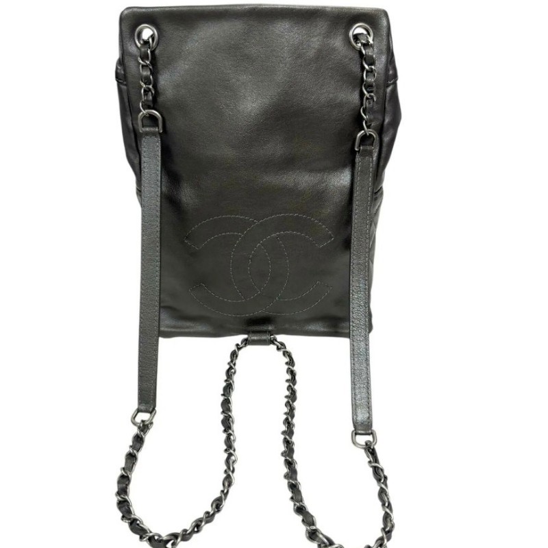 CHANEL香奈兒 槍色 雙C牛皮復古銀鍊 手提/後背包/側背包-11