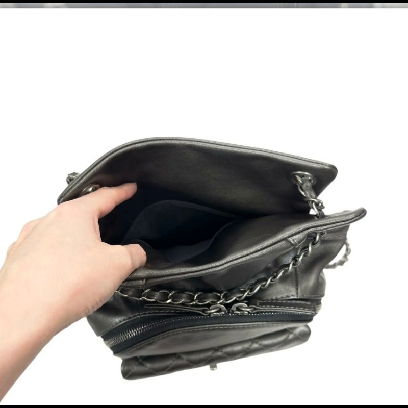 CHANEL香奈兒 槍色 雙C牛皮復古銀鍊 手提/後背包/側背包-12