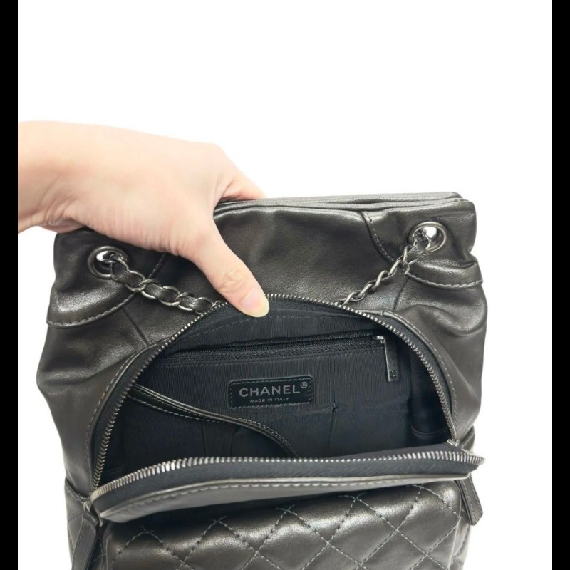 CHANEL香奈兒 槍色 雙C牛皮復古銀鍊 手提/後背包/側背包-13