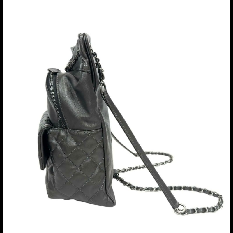 CHANEL香奈兒 槍色 雙C牛皮復古銀鍊 手提/後背包/側背包-15