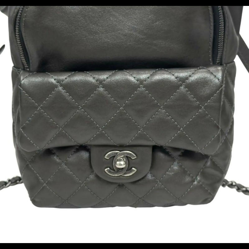 CHANEL香奈兒 槍色 雙C牛皮復古銀鍊 手提/後背包/側背包-10