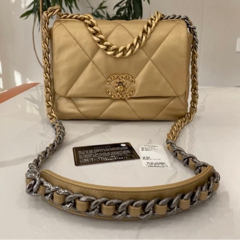 CHANEL+香奈兒+19bag+菱格紋金扣鏈條包單肩包+底長26cm
