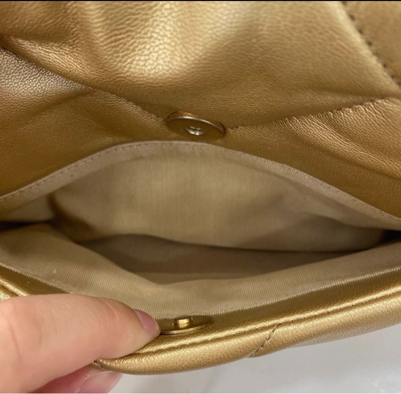 CHANEL+香奈兒+19bag+菱格紋金扣鏈條包單肩包+底長26cm-4