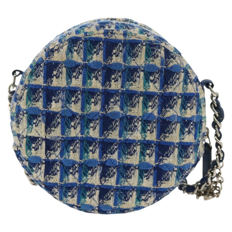 【日本直送】香奈兒鏈條肩背包，斜紋軟呢布料，藍色，銀色雙C標誌，正品編號bs30994V-1