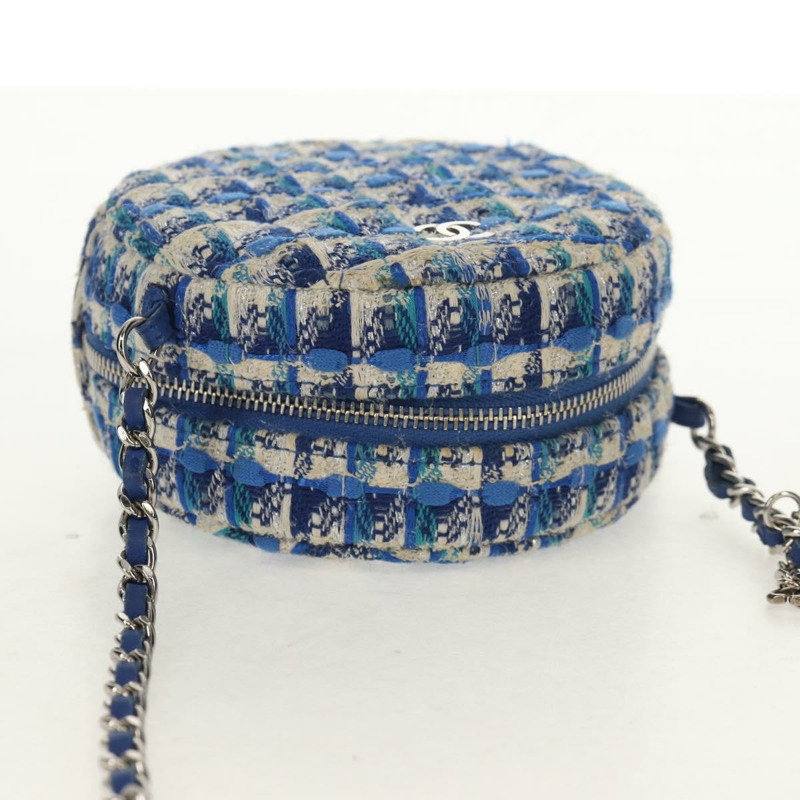 【日本直送】香奈兒鏈條肩背包，斜紋軟呢布料，藍色，銀色雙C標誌，正品編號bs30994V-5