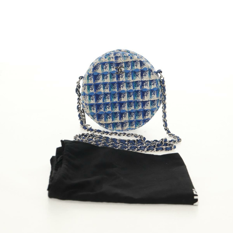 【日本直送】香奈兒鏈條肩背包，斜紋軟呢布料，藍色，銀色雙C標誌，正品編號bs30994V-11