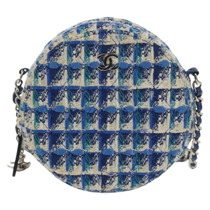 【日本直送】香奈兒鏈條肩背包，斜紋軟呢布料，藍色，銀色雙C標誌，正品編號bs30994V-12