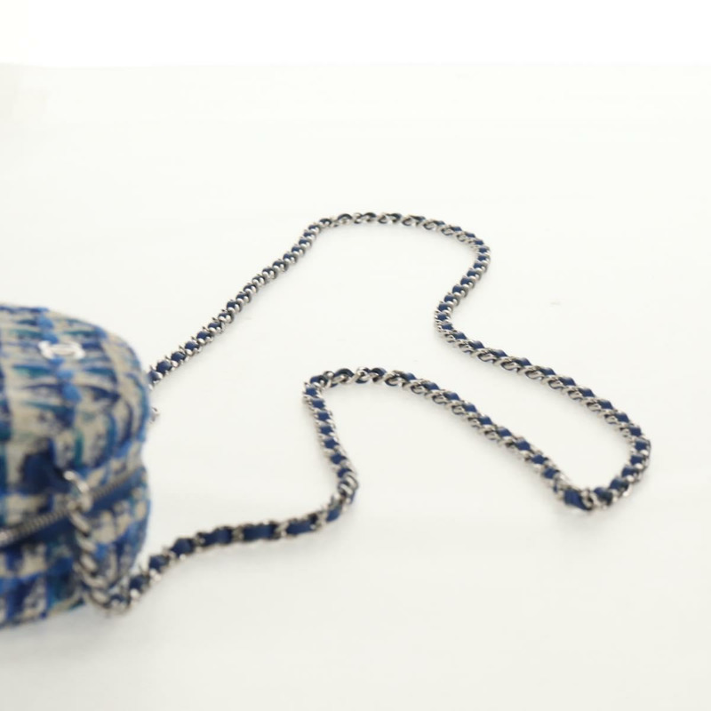 【日本直送】香奈兒鏈條肩背包，斜紋軟呢布料，藍色，銀色雙C標誌，正品編號bs30994V-13