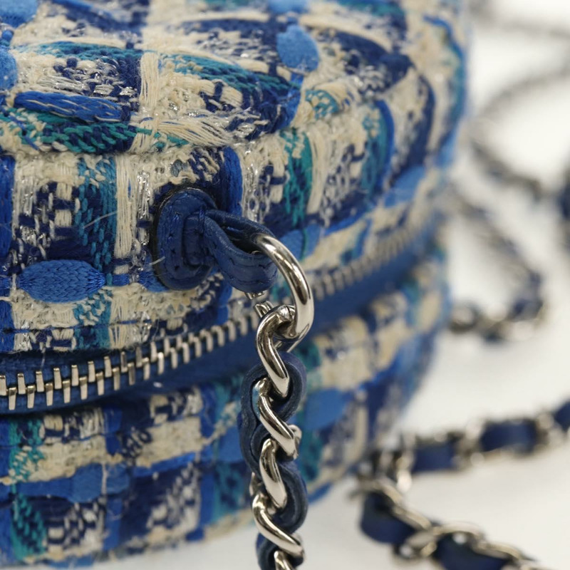 【日本直送】香奈兒鏈條肩背包，斜紋軟呢布料，藍色，銀色雙C標誌，正品編號bs30994V-18