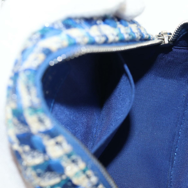 【日本直送】香奈兒鏈條肩背包，斜紋軟呢布料，藍色，銀色雙C標誌，正品編號bs30994V-24