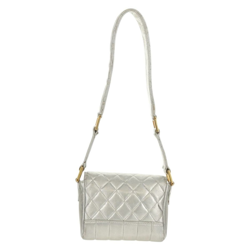 【日本直送】香奈兒 (CHANEL) 絎縫單肩包，皮革材質，銀色/金色，CC標誌，正品編號 152450AV-1