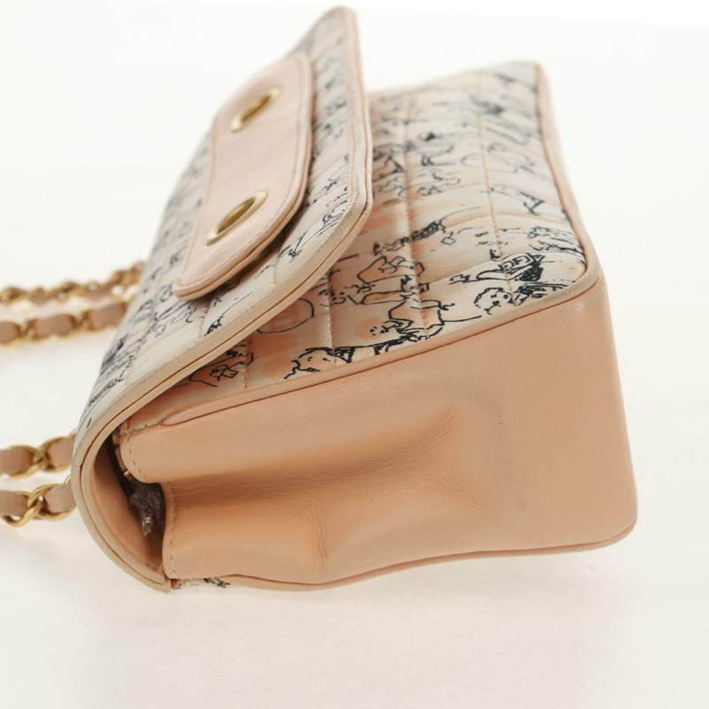 【日本直送】香奈兒 Choco Bar 系列鏈條包，皮革棉質，米色，金色雙C標誌，正品編號 152448AV-3