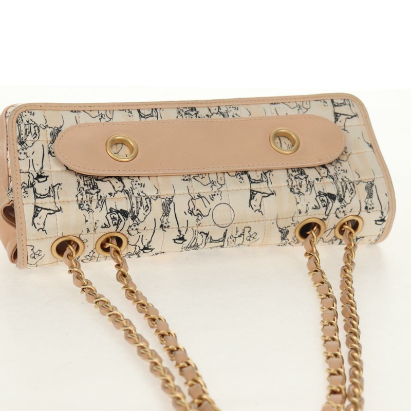 【日本直送】香奈兒 Choco Bar 系列鏈條包，皮革棉質，米色，金色雙C標誌，正品編號 152448AV-13