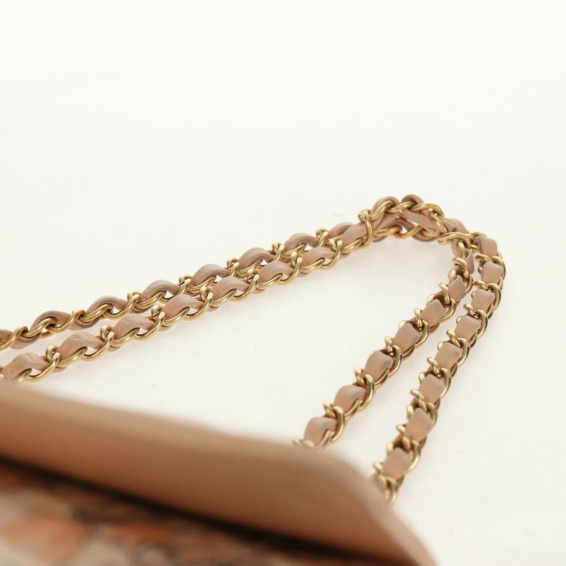 【日本直送】香奈兒 Choco Bar 系列鏈條包，皮革棉質，米色，金色雙C標誌，正品編號 152448AV-14