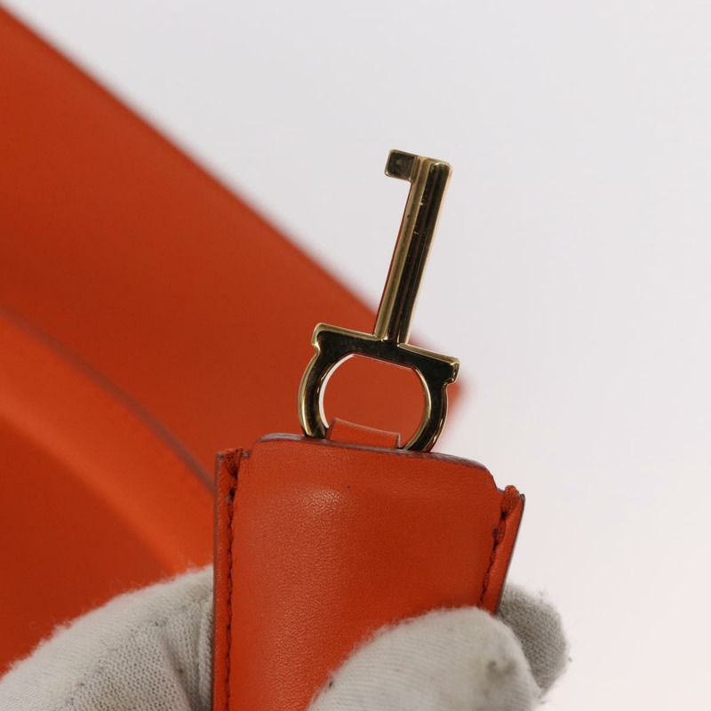 【日本直送】Salvatore Ferragamo Gancini 手提包 皮革 橙色 金色 正品 153961V-7