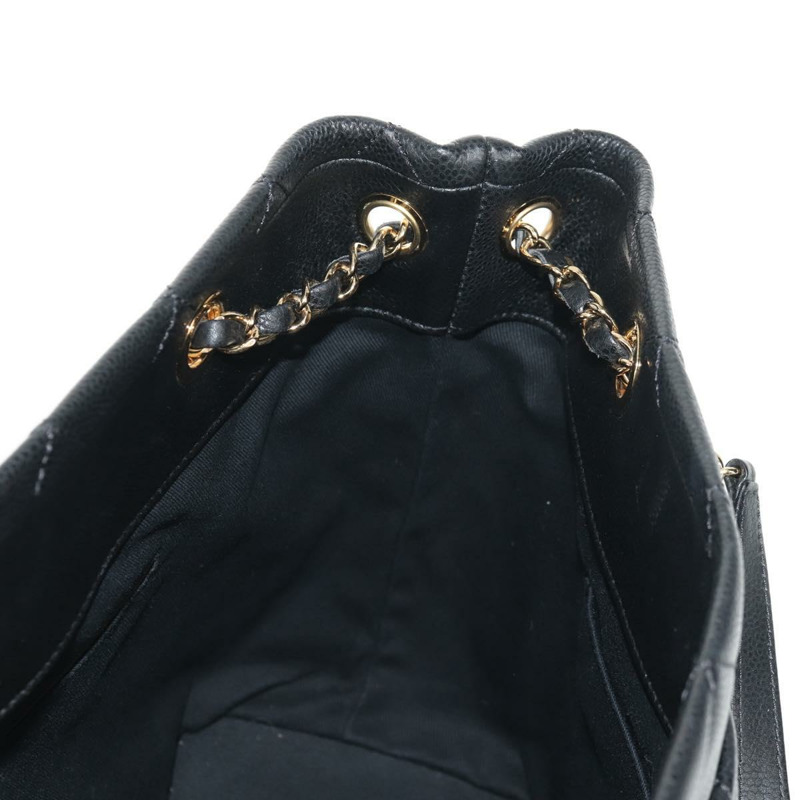 【日本直送】香奈兒魚子醬皮黑色金CC鏈條單背包 Auth 153637SAM-22
