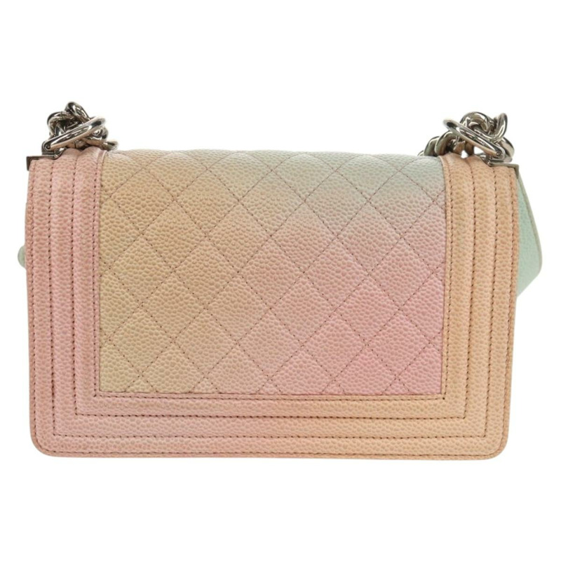 【日本直送】香奈兒 (CHANEL) Boy Chanel 鏈條肩背包，魚子醬紋皮革，彩虹色 CC 標誌，正品編號 153621SAM-1