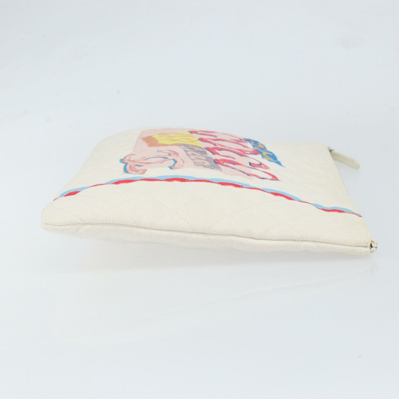 【日本直送】香奈兒 Matelasse 手拿包 帆布 白色 銀色 CC 標誌 Auth 154040-2