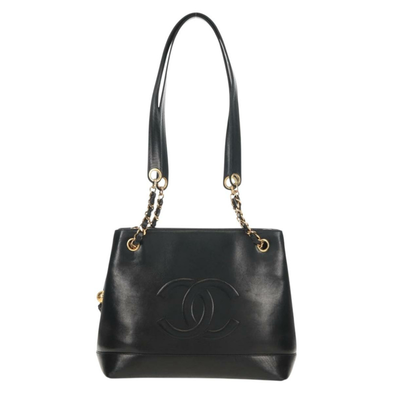 【日本直送】香奈兒 COCO 標誌鏈條肩背包，羊皮材質，黑色，金色雙C標誌，正品編號 yk19790V-12