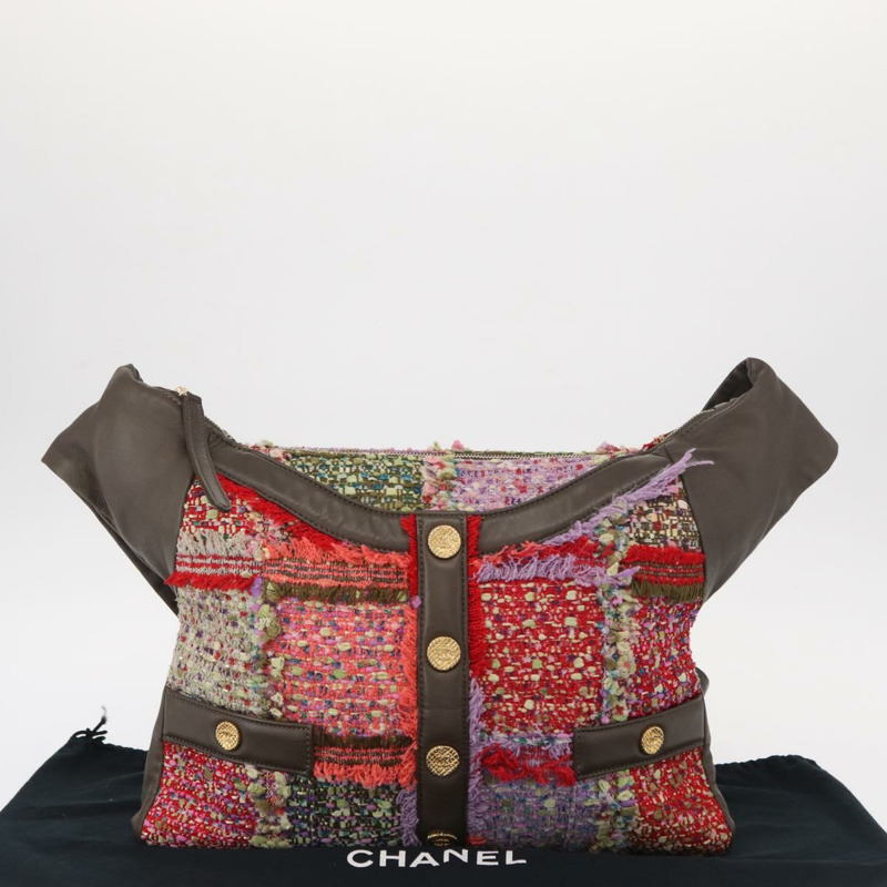 【日本直送】香奈兒 (CHANEL) 女孩款 Chanel 單肩包，斜紋軟呢多色金色 CC 標誌，正品編號 154036SAM-11