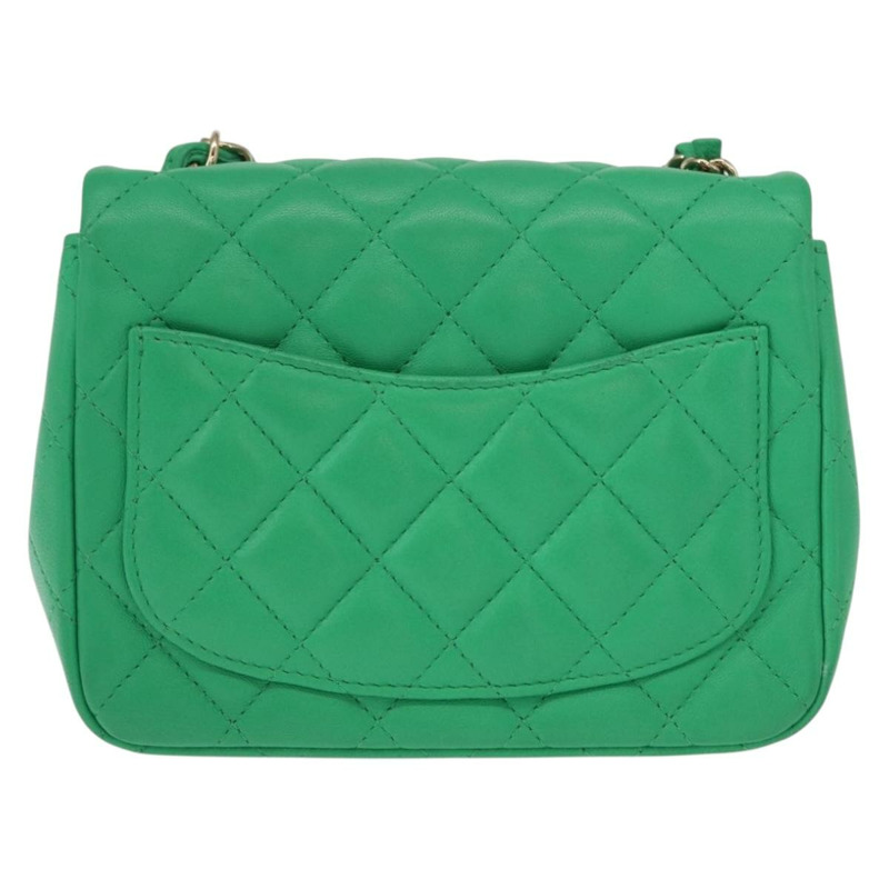 【日本直送】香奈兒 Matelasse 17 鏈條肩背包，羊皮材質，綠色，金色雙C標誌，貨號 142987SM-1