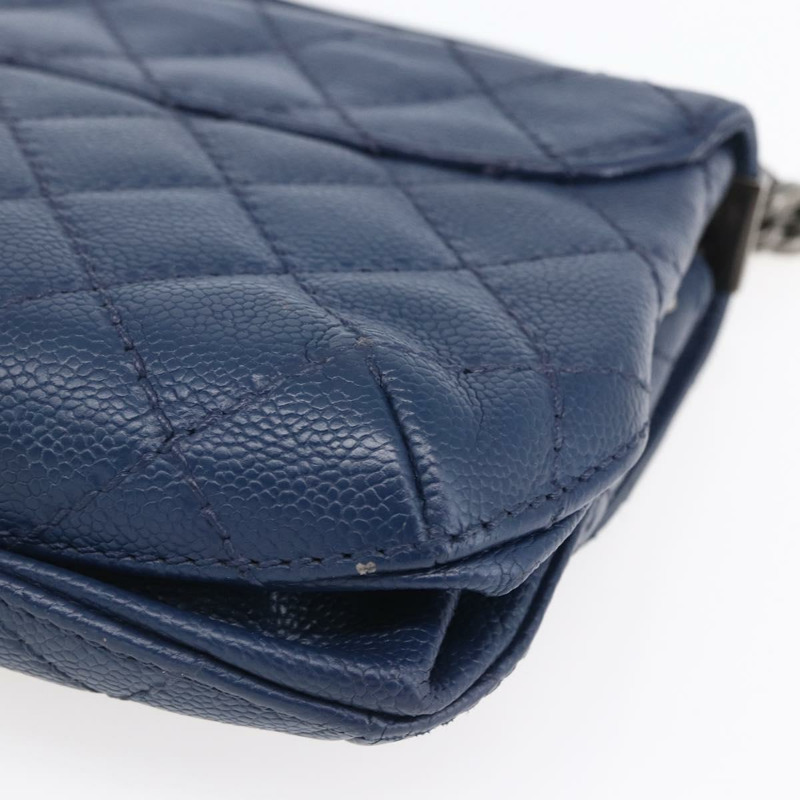 【日本直送】香奈兒 (CHANEL) 絎縫鏈條肩背包，魚子醬紋皮革，海軍藍，CC標誌，正品編號 154046SAM-15