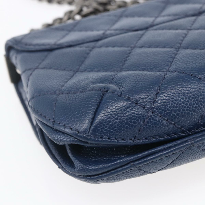 【日本直送】香奈兒 (CHANEL) 絎縫鏈條肩背包，魚子醬紋皮革，海軍藍，CC標誌，正品編號 154046SAM-16