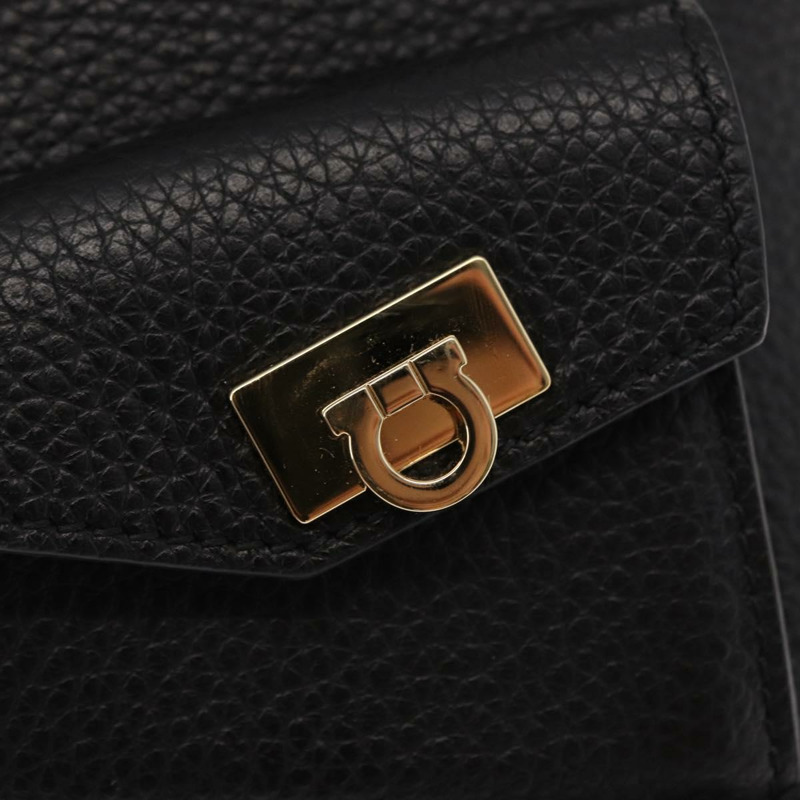 【日本直送】Salvatore Ferragamo Gancini 皮革雙肩包 黑色 金色 正品 154075SM-20