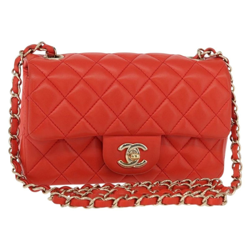 【日本直送】香奈兒 Matelasse 20 鏈條肩背包，羊皮材質，橙色金色雙C標誌，正品編號 142986SAM-0