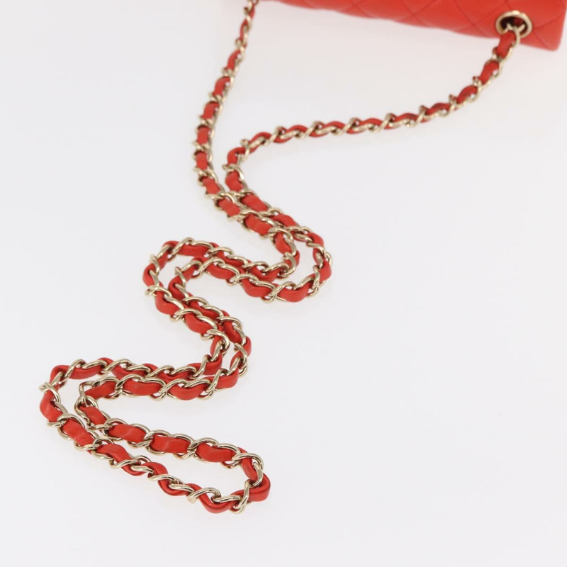 【日本直送】香奈兒 Matelasse 20 鏈條肩背包，羊皮材質，橙色金色雙C標誌，正品編號 142986SAM-6