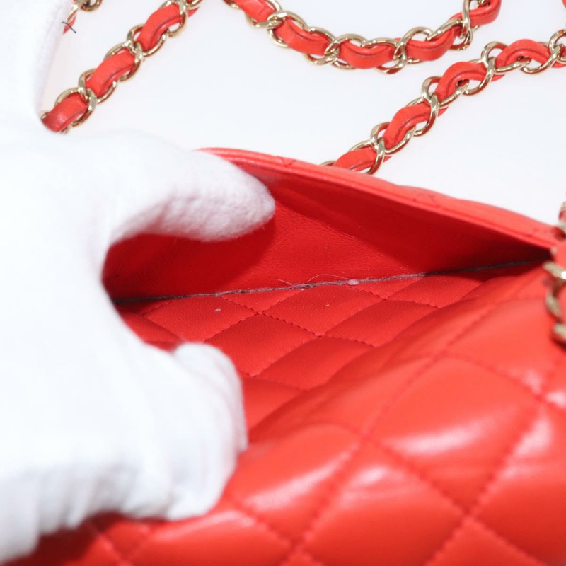 【日本直送】香奈兒 Matelasse 20 鏈條肩背包，羊皮材質，橙色金色雙C標誌，正品編號 142986SAM-29