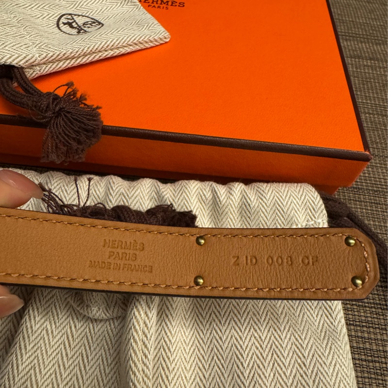 Hermes kelly扣 金棕金扣 stamp Z腰帶 腰圍可調-2