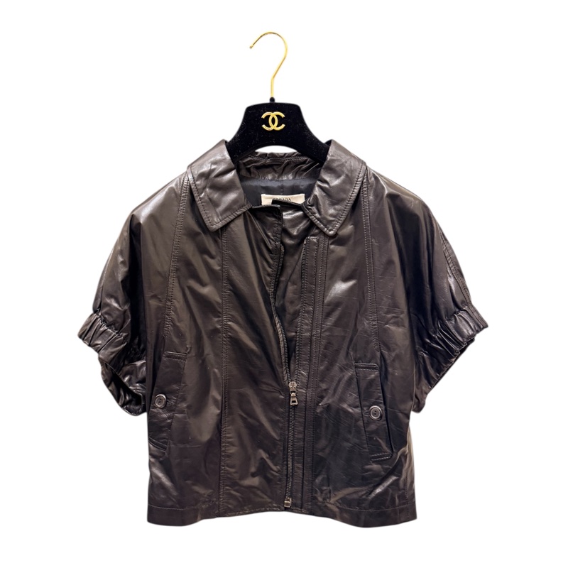 🍒PRADA Vintage黑色短袖拉鍊皮外套size:44/2F251204-1-0