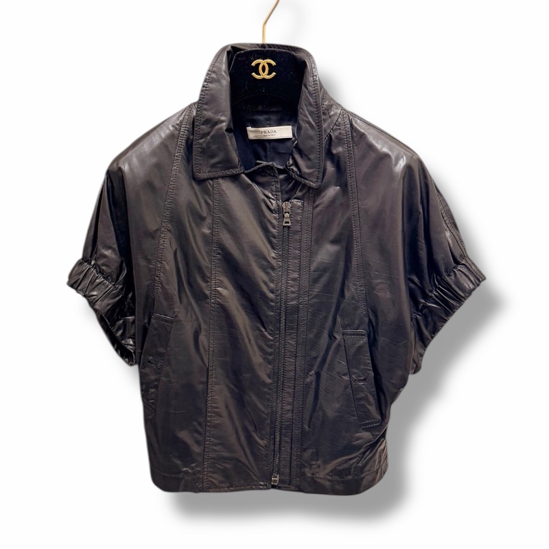 🍒PRADA Vintage黑色短袖拉鍊皮外套size:44/2F251204-1-3