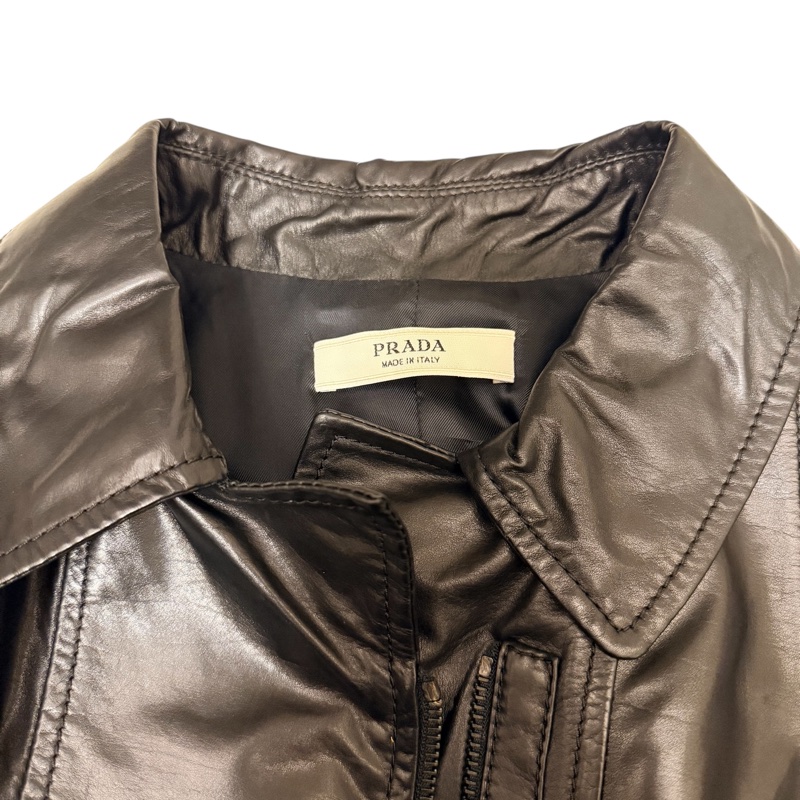 🍒PRADA Vintage黑色短袖拉鍊皮外套size:44/2F251204-1-11