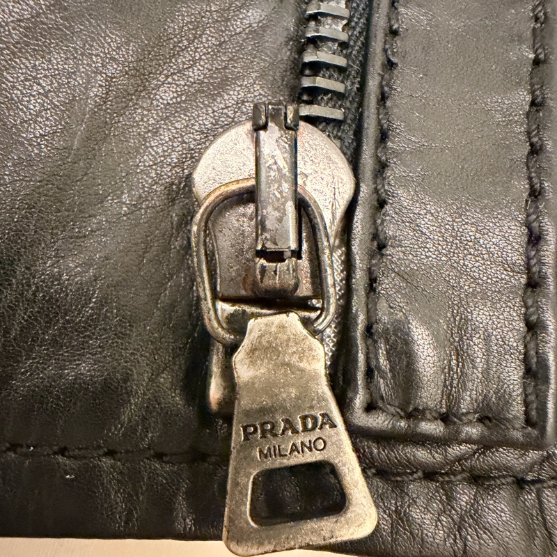 🍒PRADA Vintage黑色短袖拉鍊皮外套size:44/2F251204-1-9