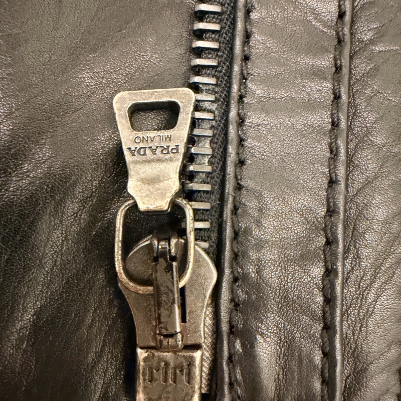 🍒PRADA Vintage黑色短袖拉鍊皮外套size:44/2F251204-1-10